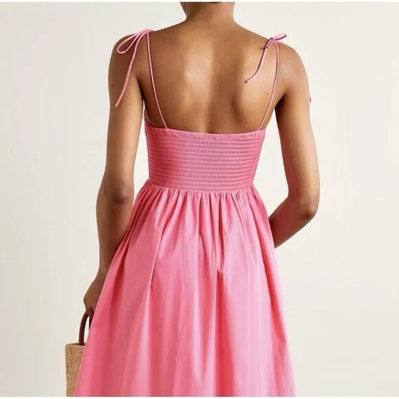 STAUD Landry Shoulder-Tie Smocked Maxi Dress L Wedding Guest Picnic Romantic